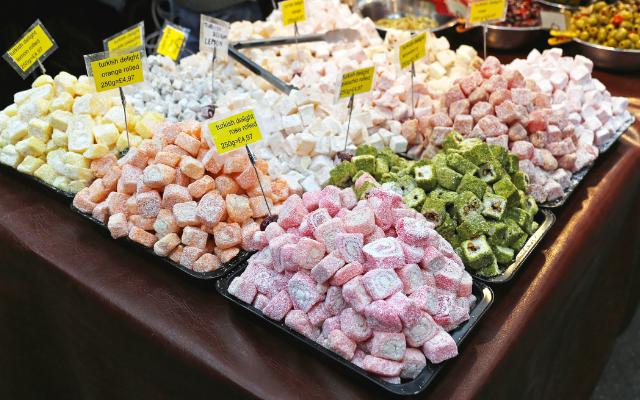 The colors f Turkish delight also answer the question of what does Turkish delight taste like